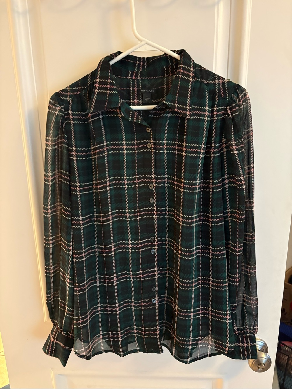 Ann Taylor Green Plaid Blouse